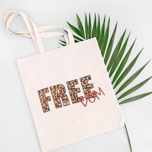 Leopard Print FREEDOM Canvas Tote Eco Bag - Picture 1 of 6